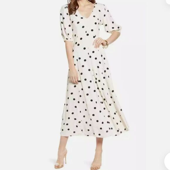 Something Navy Dresses & Skirts - Something Navy Arielle Charnas Black Cream Polka Dot Midi Dress Size XS